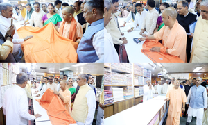 UP CM participates in charkha spinning event at Gandhi Ashram, urges  people to support Khadi products