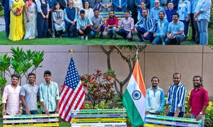 Thousands queuing for US visas can cool their heels on recycled plastic benches in Mumbai BKC