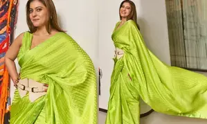 Kajol glows in an all-green saree, asks what colour would laughter be