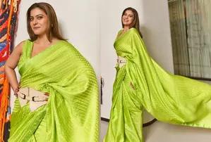 Kajol glows in an all-green saree, asks what colour would laughter be Kajol glows in an all-green saree, asks what colour would laughter be