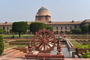 Four sandstone-made replicas of Konark wheels installed at Rashtrapati Bhavan Four sandstone-made replicas of Konark wheels installed at Rashtrapati Bhavan