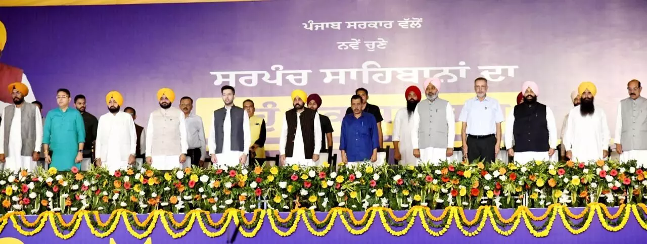 Kejriwal and Mann Call for Transparent, Development-Focused Leadership at Sarpanch Oath Ceremony Kejriwal and Mann Call for Transparent, Development-Focused Leadership at Sarpanch Oath Ceremony