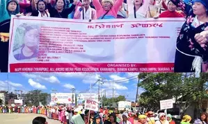 Women’s protest rally in Imphal against re-imposition of AFSPA in 6 police station areas