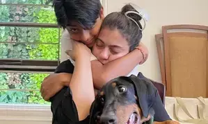 Kajol marks 2nd birthday of her furry friend with a heartwarming  picture with her son and the puppy