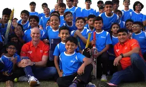 Gujarat Giants coaches Klinger, Tambe visit Adani Sportsline Cricket Academy