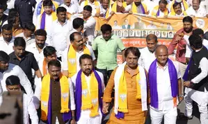 K’taka BJP protests, vows to fight until justice is delivered in contractor’s suicide case