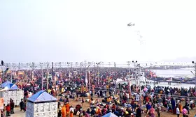 Maha Kumbh: Flower petals showered on devotees during Amrit Snan