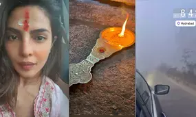 Priyanka seeks divine blessings early morning in Hyderabad temple