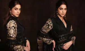 Sharvari is beauty in black in a stunning saree with a custom upcycled jacket