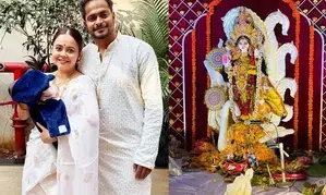 Devoleena Bhattacharjee celebrates first Saraswati puja with little Joy Devoleena Bhattacharjee celebrates first Saraswati puja with little Joy