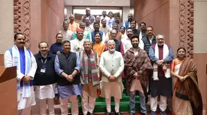 NDA MPs from Bihar thank PM Modi for budget bonanza, gift him Madhubani paintings NDA MPs from Bihar thank PM Modi for budget bonanza, gift him Madhubani paintings