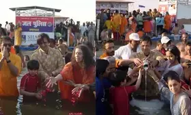 Vivek Oberoi takes a holy dip at Maha Kumbh with family