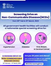Health Ministry launches screening drive against high BP, diabetes, cancer in adults Health Ministry launches screening drive against high BP, diabetes, cancer in adults