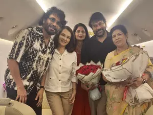 Chiranjeevi celebrates wedding anniversary with wife Surekha while on his way to Dubai Chiranjeevi celebrates wedding anniversary with wife Surekha while on his way to Dubai