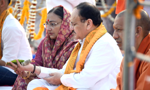 Maha Kumbh: BJP president JP Nadda, CM Adityanath take sacred dip at Sangam