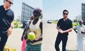 Sonu Sood gets unique welcome at Chennai coconut water stall