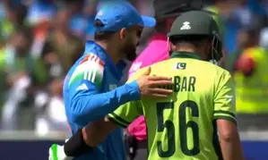 Champions Trophy: Kohli pats Babar on the back, photo of heartwarming gesture goes viral Champions Trophy: Kohli pats Babar on the back, photo of heartwarming gesture goes viral