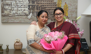 Delhi CM meets Union Minister Smriti Irani at her residence
