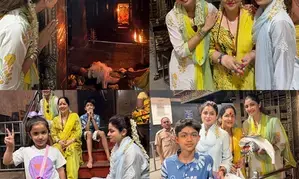 Shilpa, Shamita Shetty offer prayers at Shri Durgaparameshwari Temple