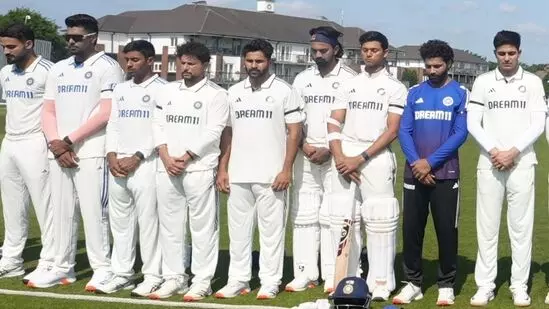 Indian players wear black armbands and observe a minute of silence to honor plane crash victims ahead of warm-up match Indian players wear black armbands and observe a minute of silence to honor plane crash victims ahead of warm-up match