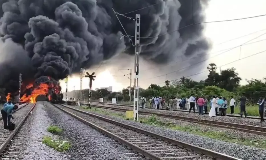 Diesel-laden train catches fire near Chennai, disrupts rail services
