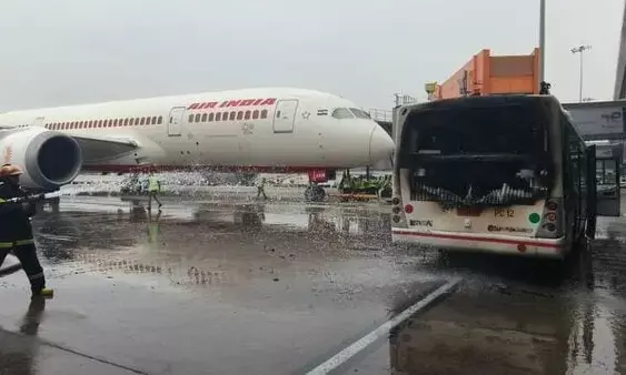 Major Tragedy Averted as Air India Passenger Coach Catches Fire at Delhi Airport