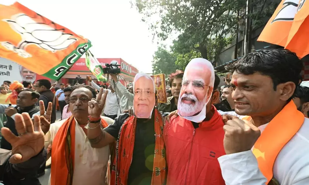 BJP Celebrates NDA’s Landslide Bihar Win With Sweets, Firecrackers in Patna