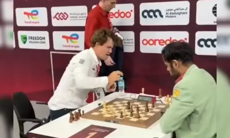 Magnus Carlsen Loses Cool After Shock Blitz Defeat to Arjun Erigaisi at World Championship
