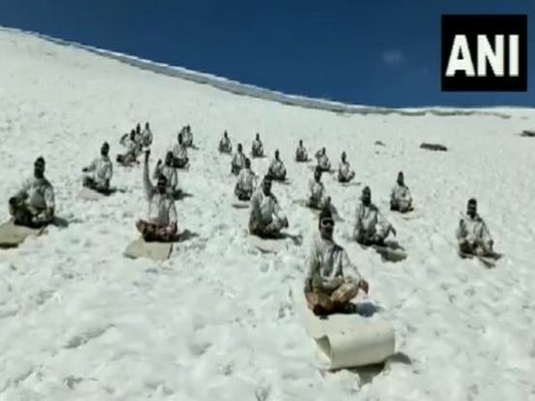 ITBP Himveers participate in Yoga at height of 15,000 feet in snow-covered Himalayas