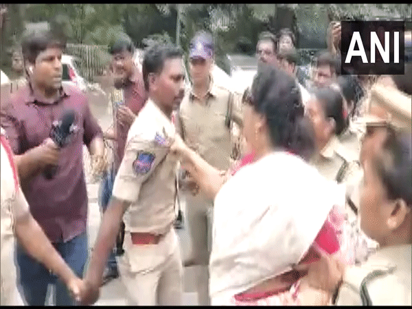 Renuka Chowdhury holds cop by his collar in Hyderabad at Congress protest against Rahul Gandhis ED grilling
