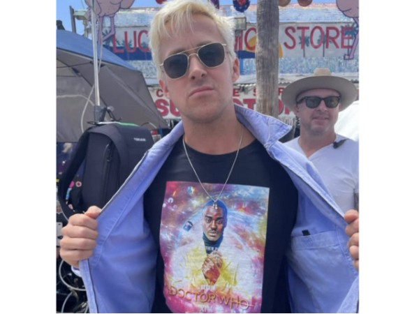 Ryan Gosling wears Doctor Who shirt featuring Ncuti Gatwa on Barbie sets